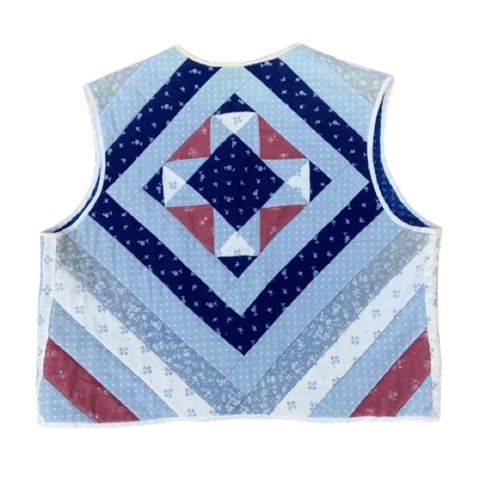 Vintage 70s Quilted Patchwork Ditsy Floral Calico Americana Swiss Cross Vest SML